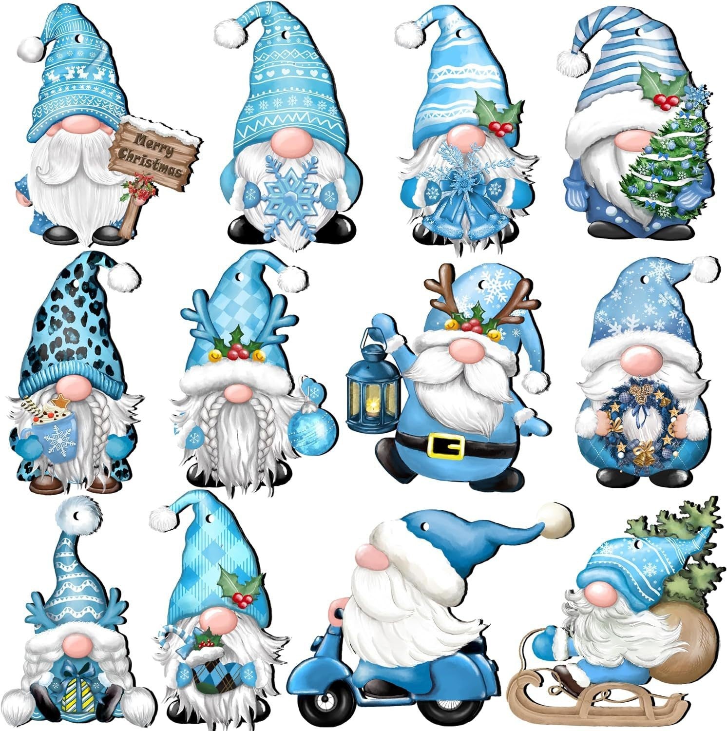 Assorted wooden Christmas ornaments hanging together - Christmas Ornament Set Main image