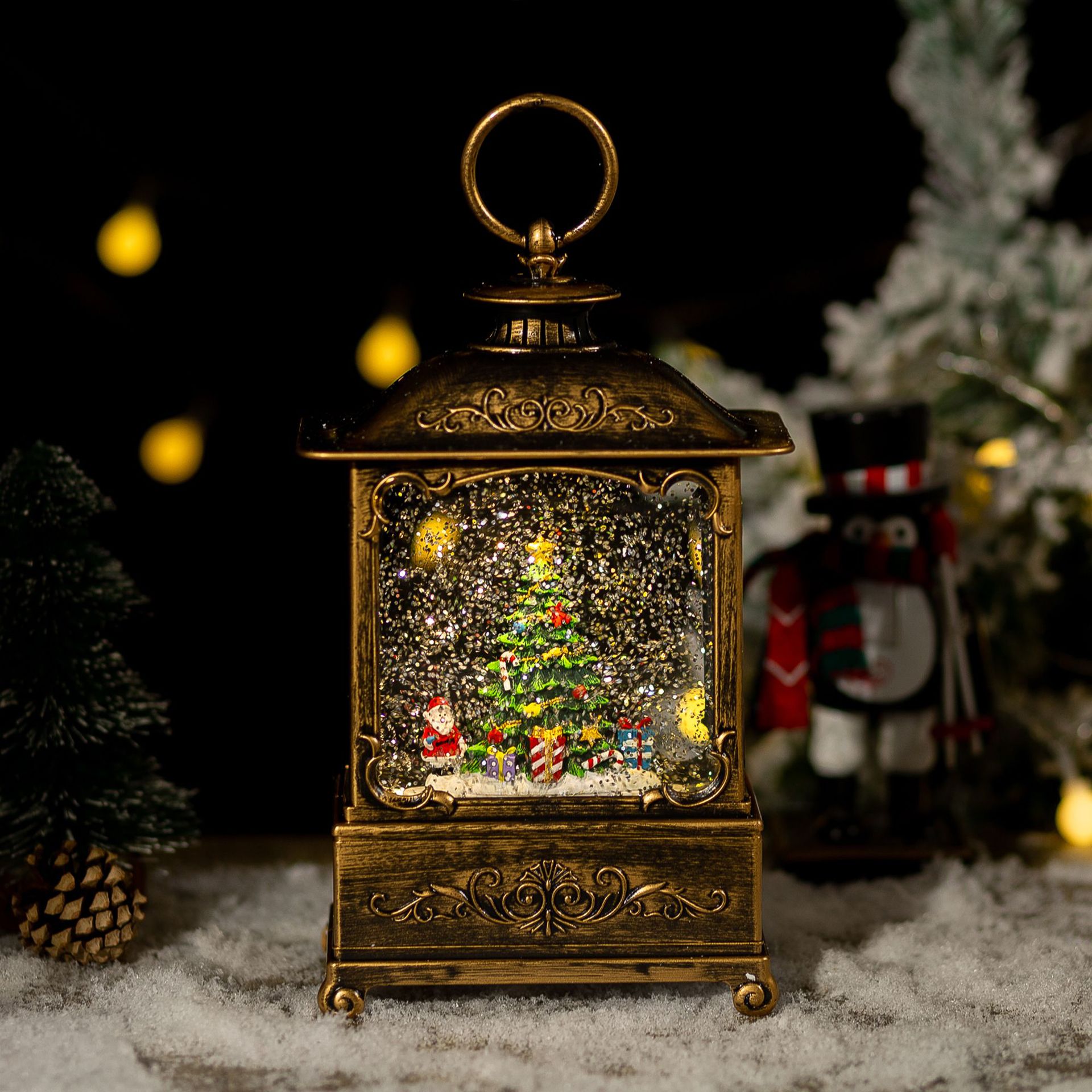 Whimsical Christmas Music Box with tree and snowman decorations