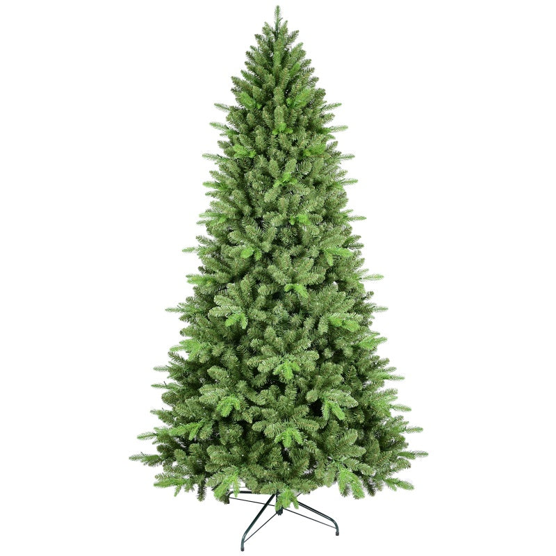 Holiday tree display with gifts underneath in warm lighting