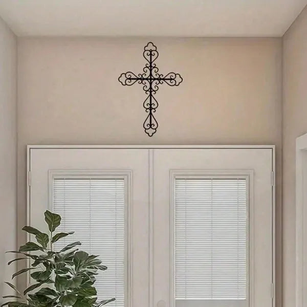 Metal Christian cross with smooth finish for indoor home decoration