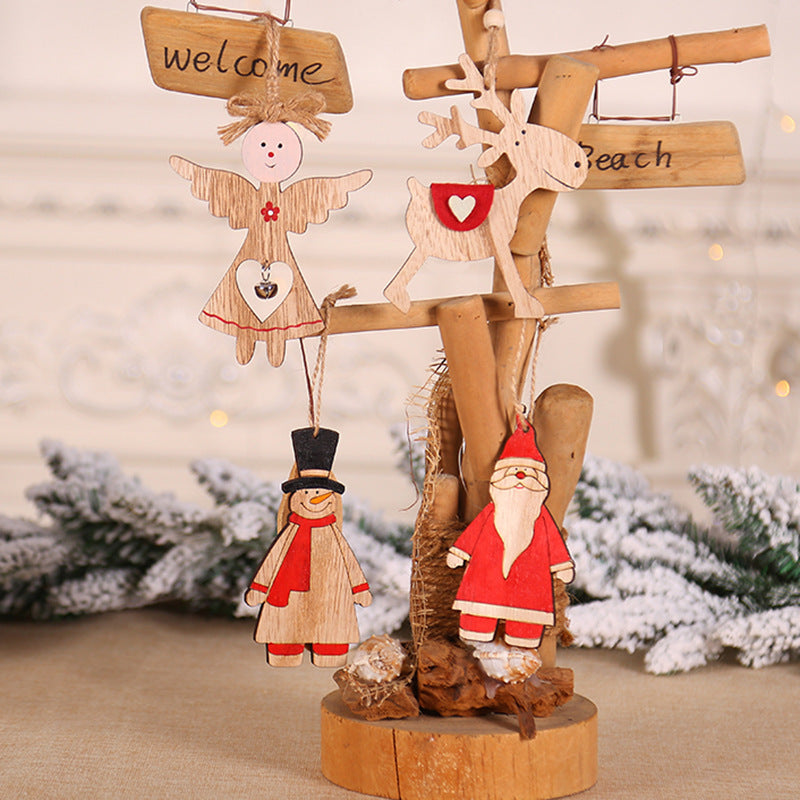 Rustic wooden angel ornament with hemp rope hanger for Christmas tree or wall display