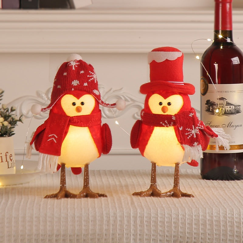 Luminous Christmas bird ornament with red round cap decoration