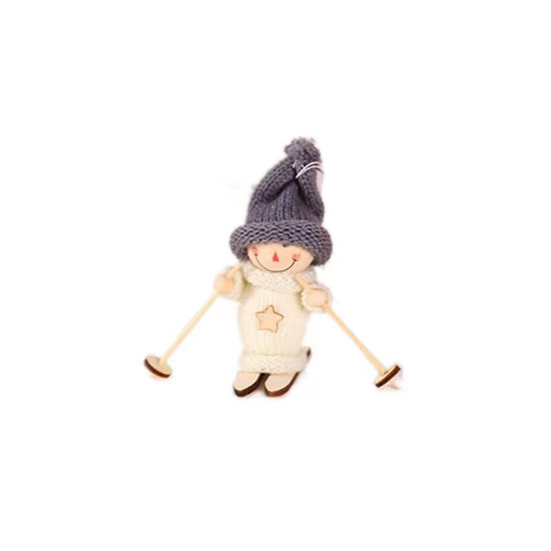 Wooden ski doll ornament showcasing colorful winter apparel details