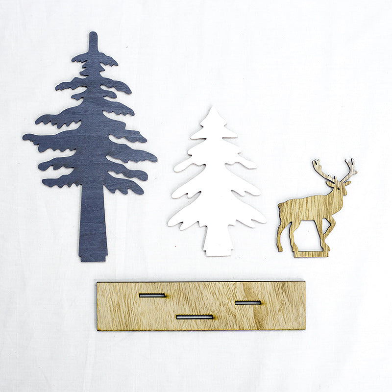 Festive arrangement featuring wooden reindeer Christmas ornaments for winter home decor