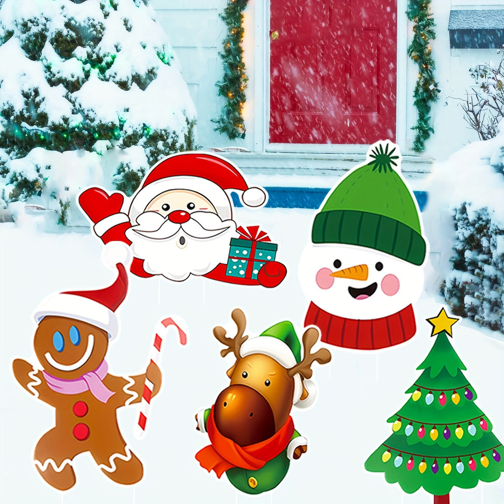 Holiday garden walkway decorations with festive designs