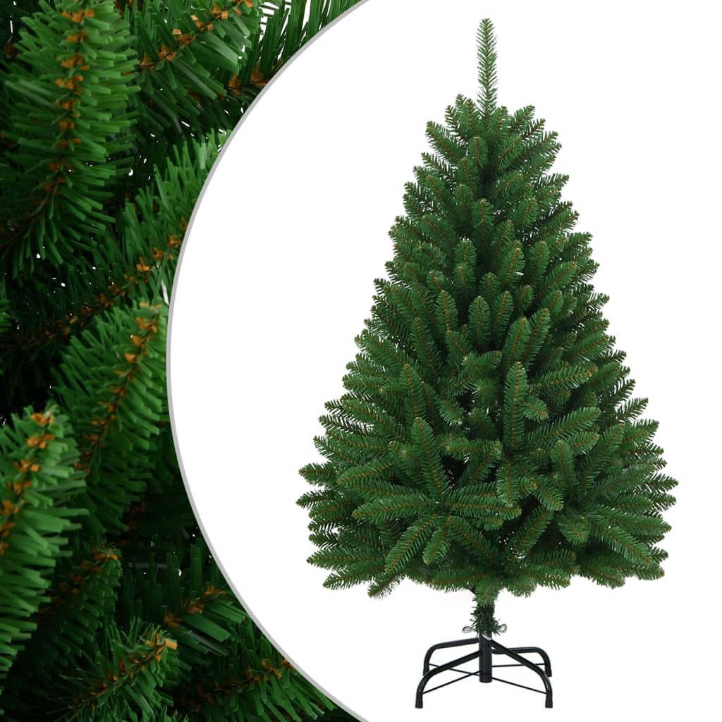Green folding artificial Christmas tree with metal stand decorated for Christmas - Christmas Home Decor Main image
