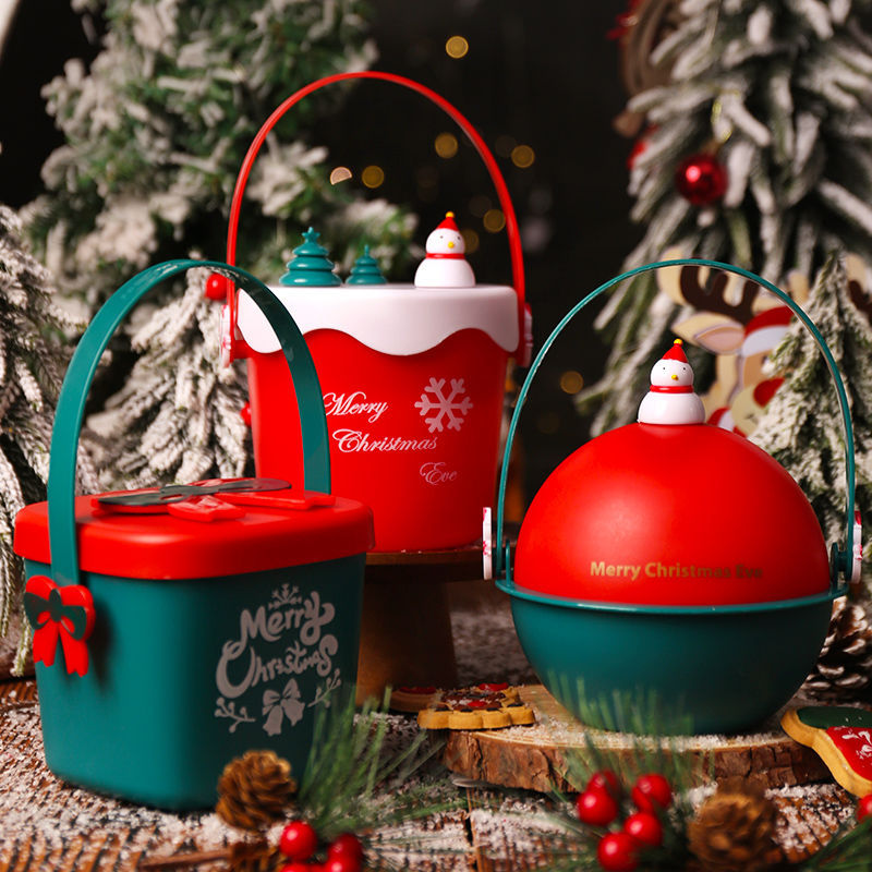 Christmas gift basket featuring raffia decoration and holiday spirit