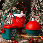 Christmas gift basket featuring raffia decoration and holiday spirit