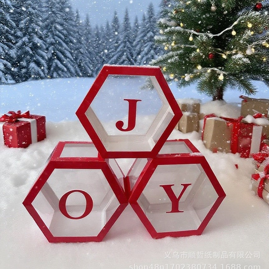 Stack of 7 paper balloon box decorations in Christmas theme for holiday celebrations