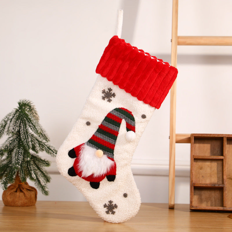 White Christmas stocking gift bag with detailed embroidery work