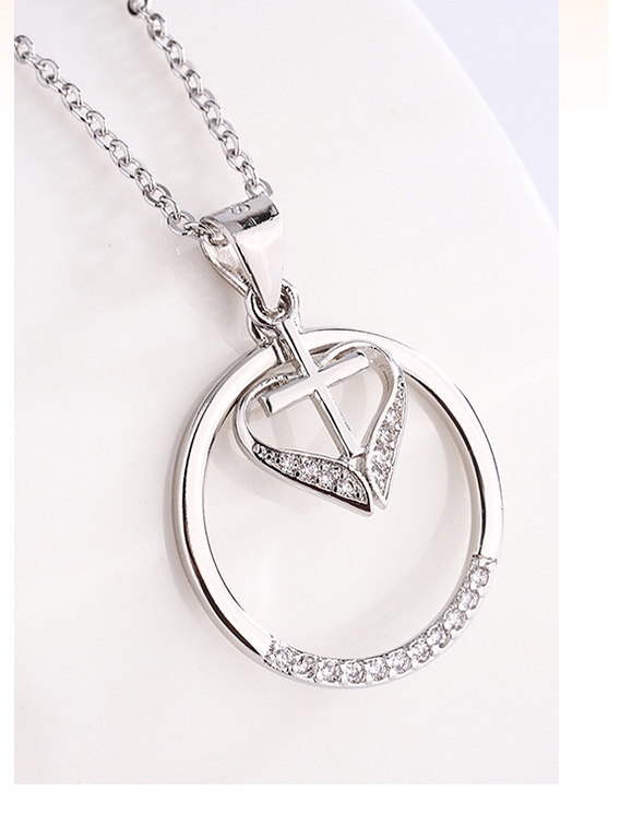 Jesus Love Cross Heart Pendant - front view of faith jewelry piece