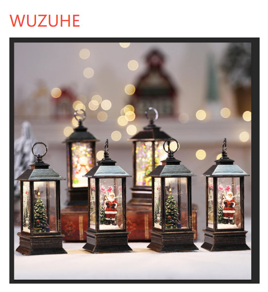 LED flame Christmas oil lamp with holiday figures on a cozy table setting Main image