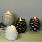 Pinecone candle glowing warmly in dimly lit room for Christmas ambiance, Pinecone Christmas Candle, serenity