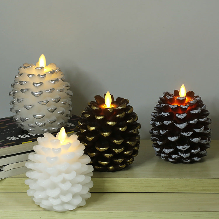 Pinecone candle glowing warmly in dimly lit room for Christmas ambiance, Pinecone Christmas Candle, serenity