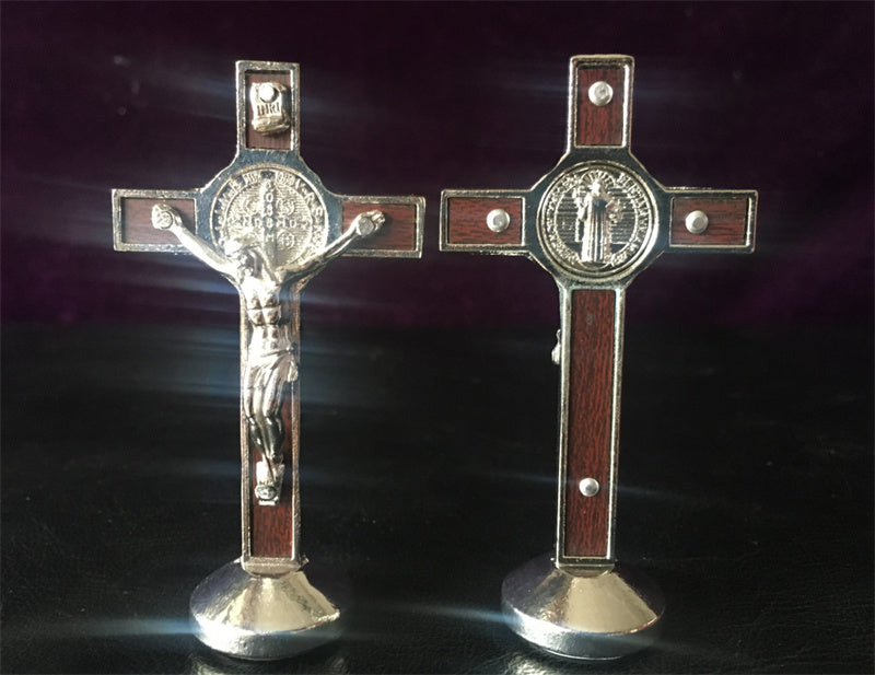 Devotional St Benedict ornament featuring traditional religious artwork