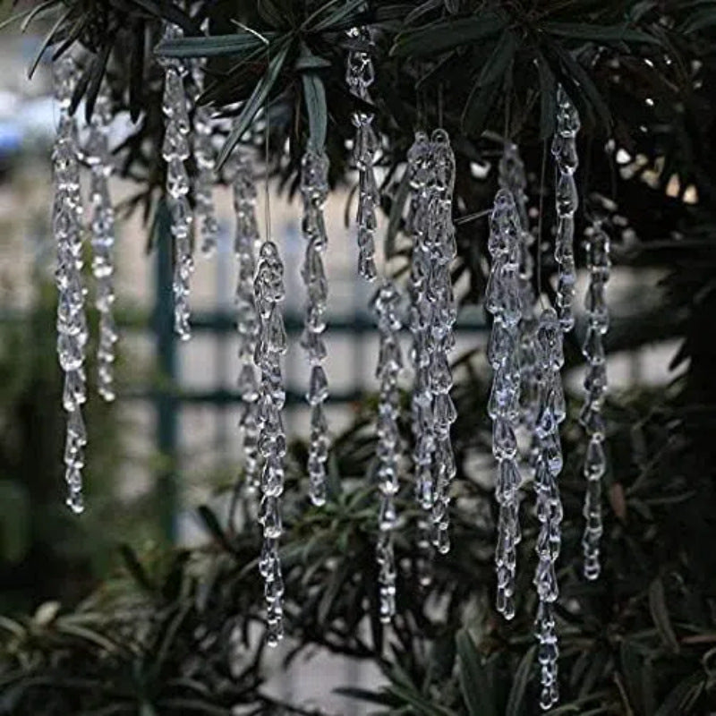 Group of 12 clear ice bar pendants showing faceted design details