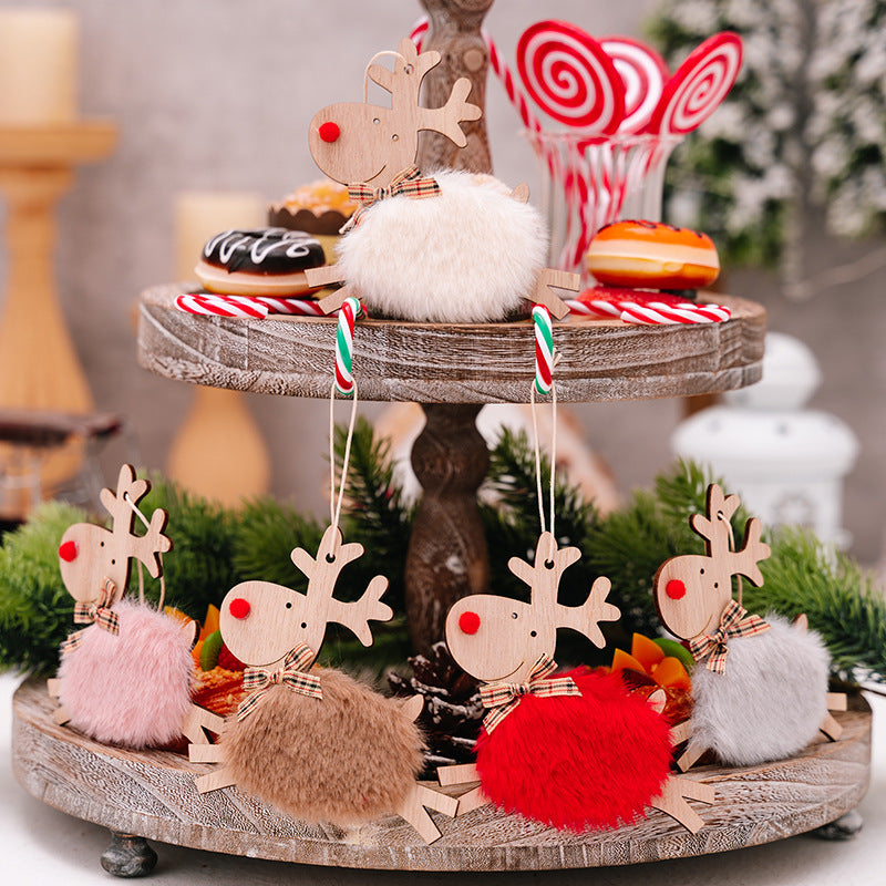 Pink wooden running elk Christmas ornament for holiday decor
