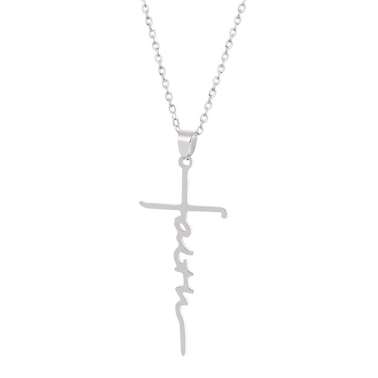 Jesus Cross Letter Pendant Necklace displaying chain length and pendant