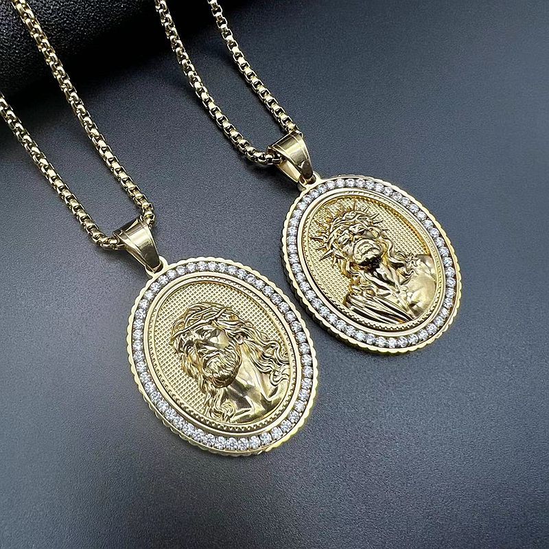 Jesus pendant necklace with 60cm chain in polished stainless steel