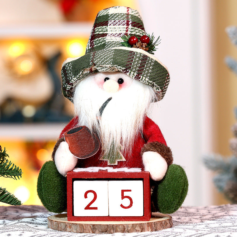 Handcrafted wooden old man doll with warm expression for seasonal display