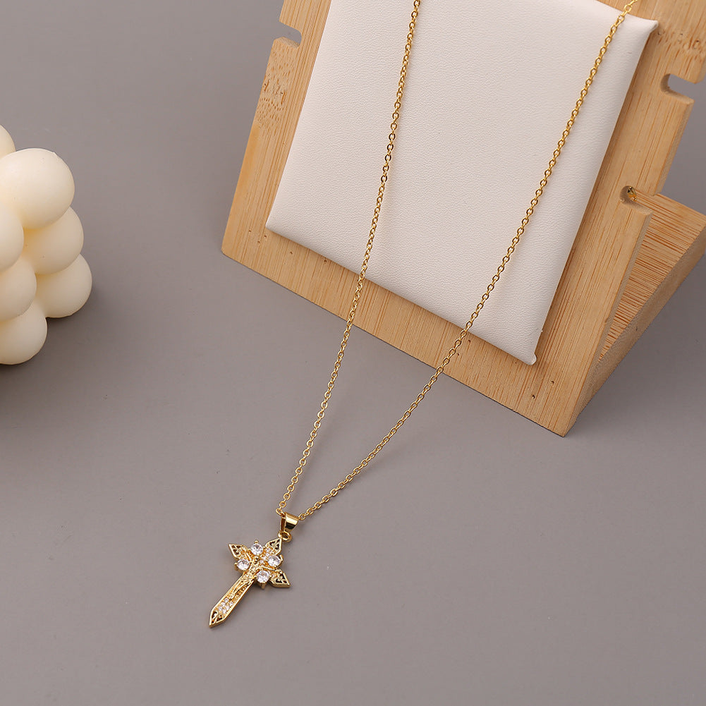 Copper geometric cross pendant necklace with modern bold design Main image