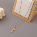 Copper geometric cross pendant necklace with modern bold design