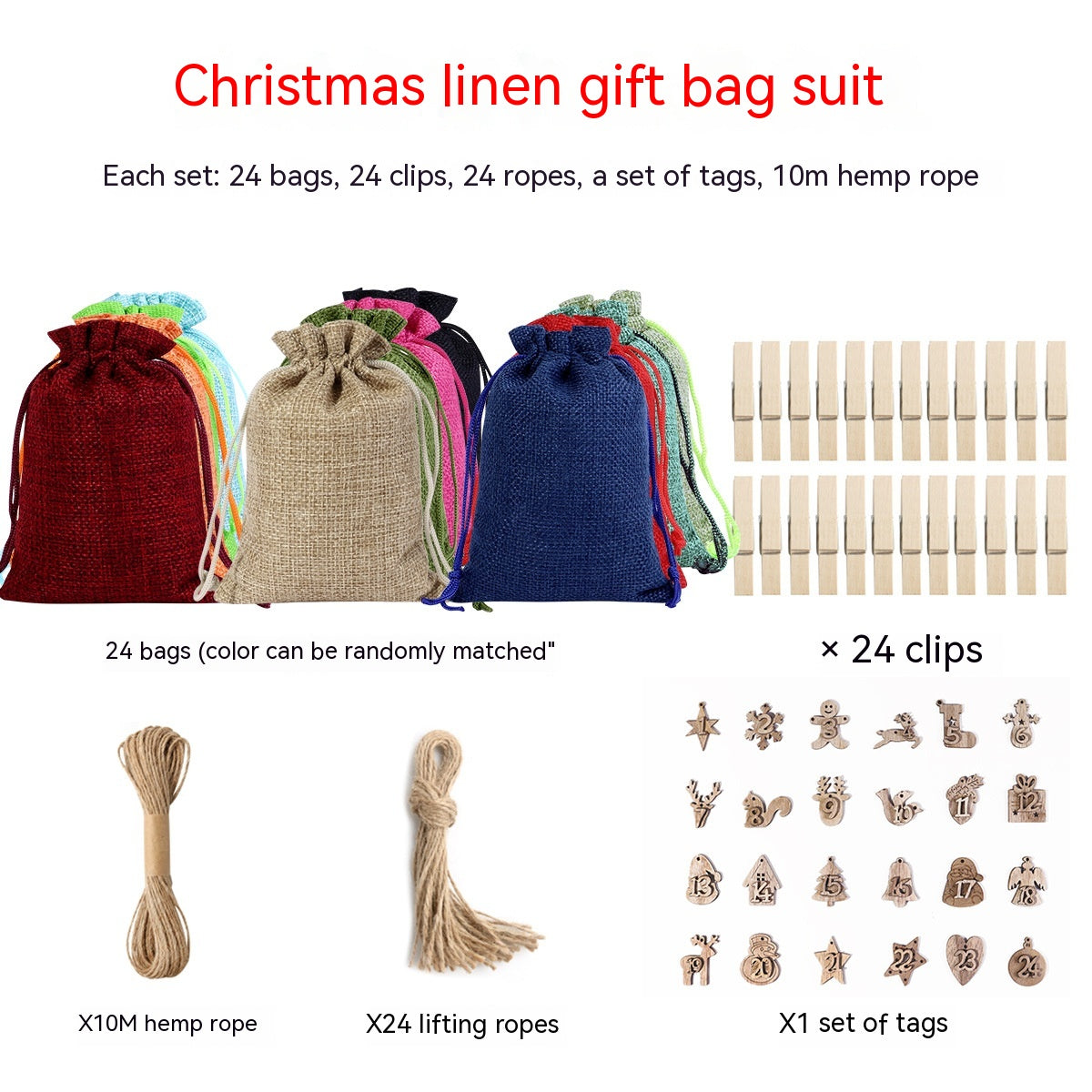 Gray linen drawstring bag with Christmas hangtag