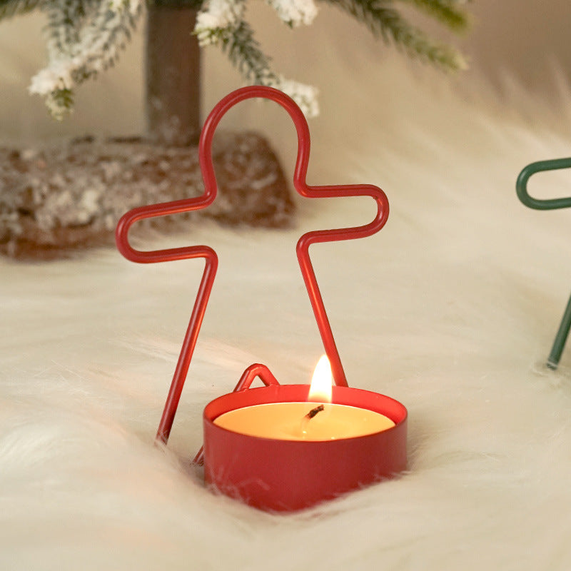 Gingerbread man shaped Christmas candlestick in red