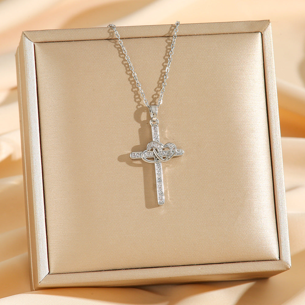 Gold Cross Heart Zircon Pendant Necklace Secondary image