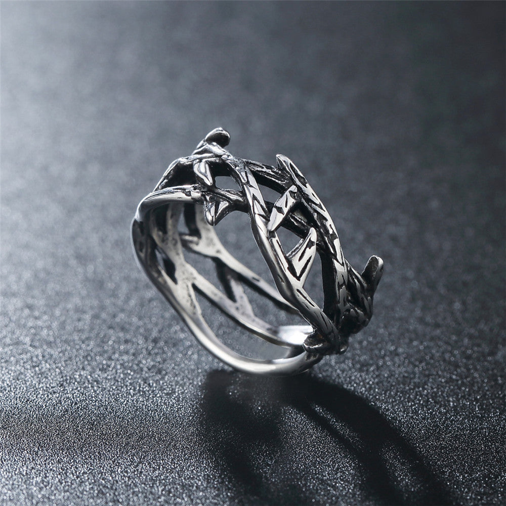 Steel colored thorn crown ring for everyday faith wear
