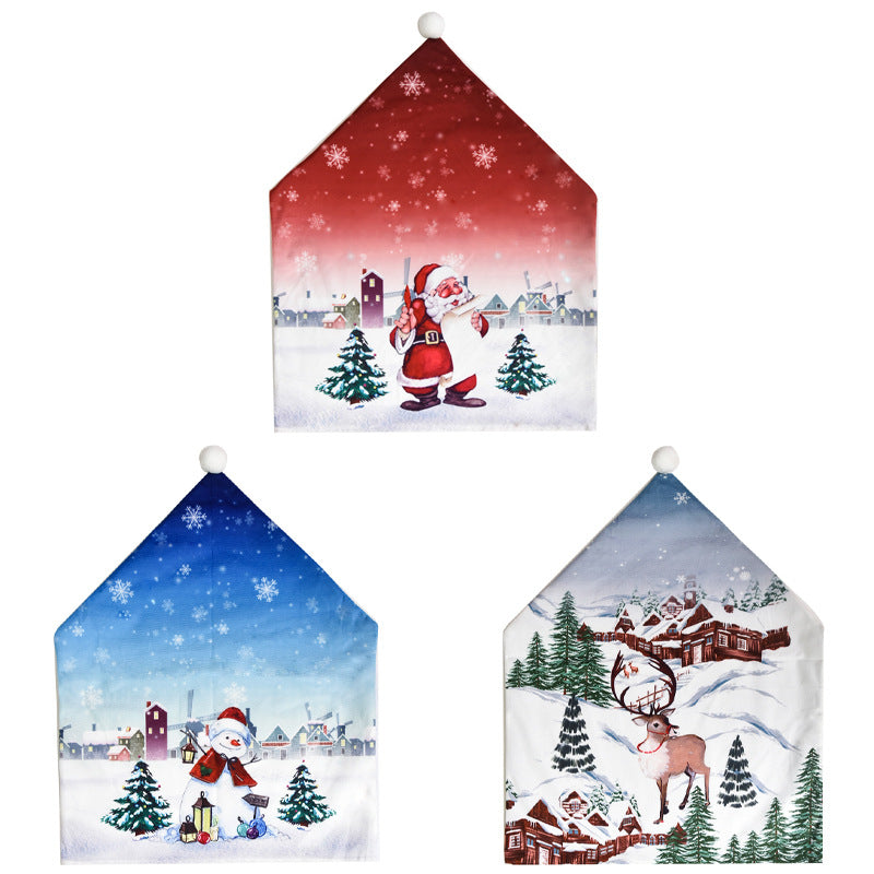 Cartoon chair cover with festive holiday design for Christmas home decor