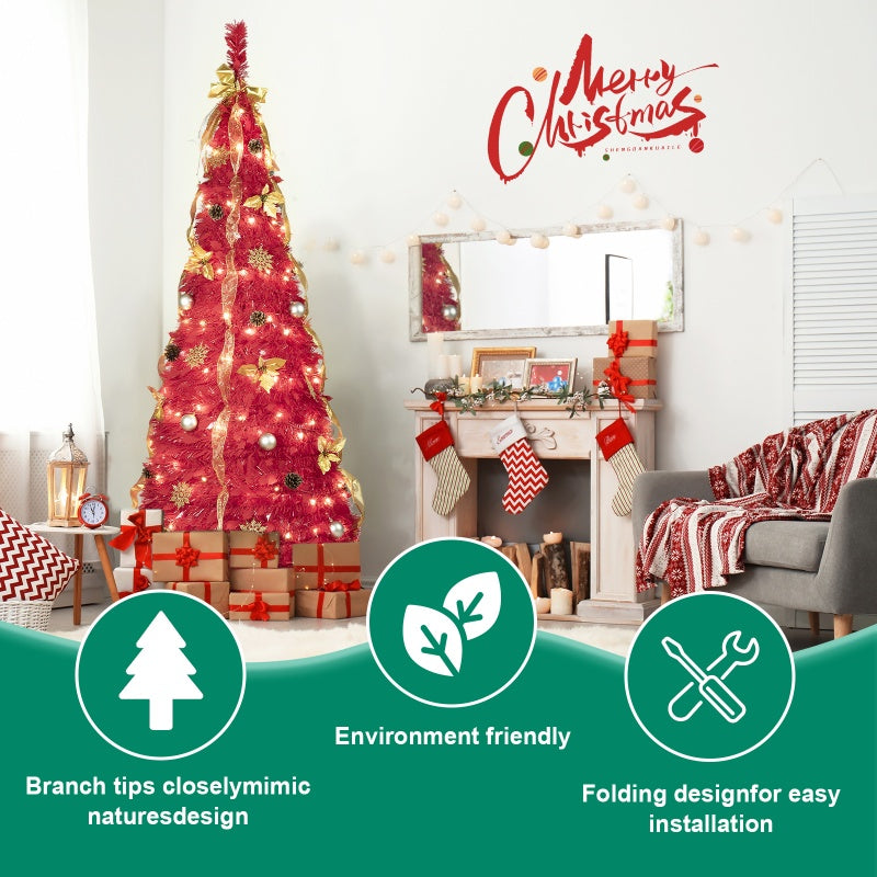 Ribbons and bow decorations on a decorated Christmas tree