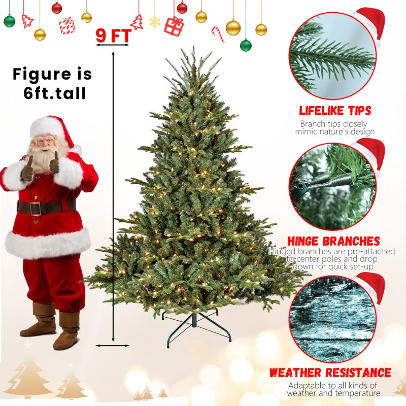 Green Christmas tree decorated with warm white lights