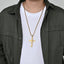 Bold double cross pendant necklace for men in polished titanium steel - Christian faith