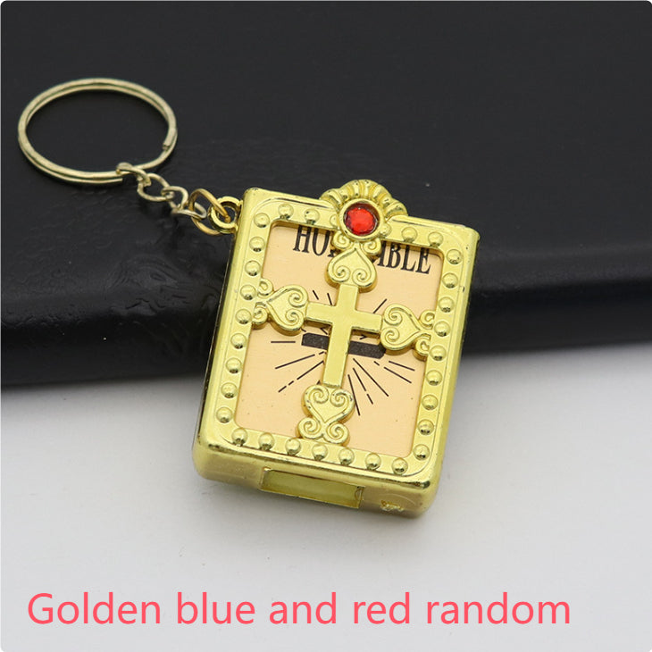 Holy Bible Cross Keychain featuring religious imagery on PVC leather Main image
