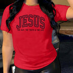 Women's Jesus Printed Loose Cotton T-Shirt in army green street style