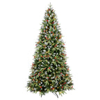 Glowing warm white LED Christmas tree with festive red berry decorations