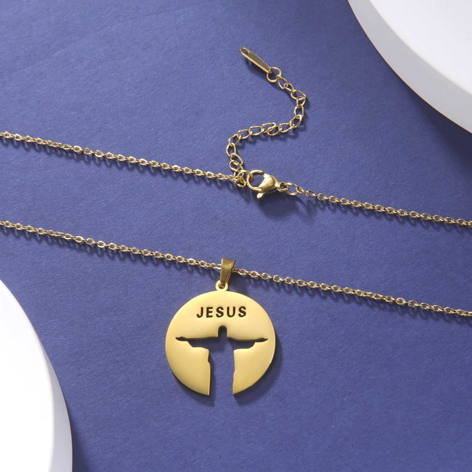 Jesus silhouette hollow pendant necklace in gold-tone stainless steel Main image