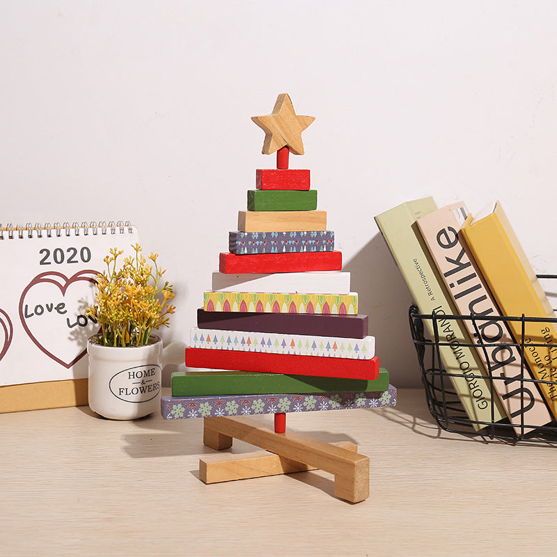 Modern simplicity Christmas tree building block ornament for shelf or mantle display