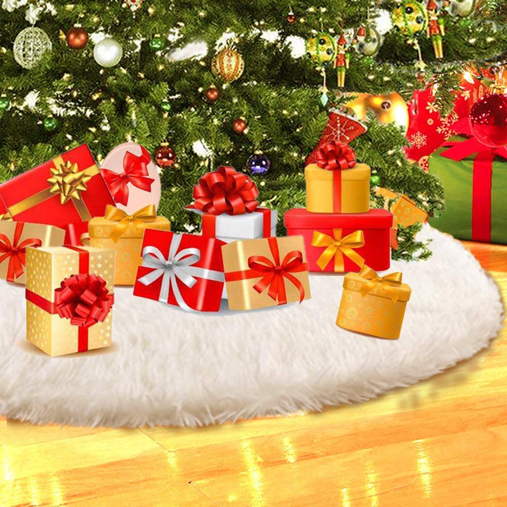 Soft white plush Christmas tree skirt on display for holiday decor Main image