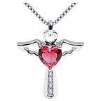 Angel wing and heart pendant necklace in purple and white colors