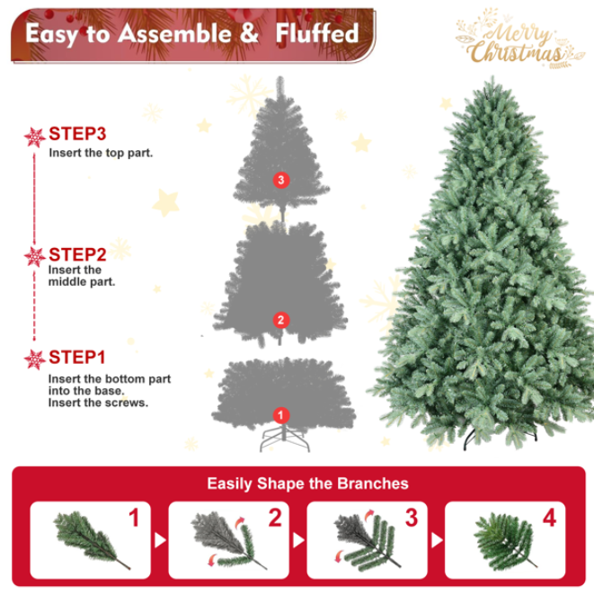 Blue green tinted artificial Christmas tree ornaments close up - Holiday Decor