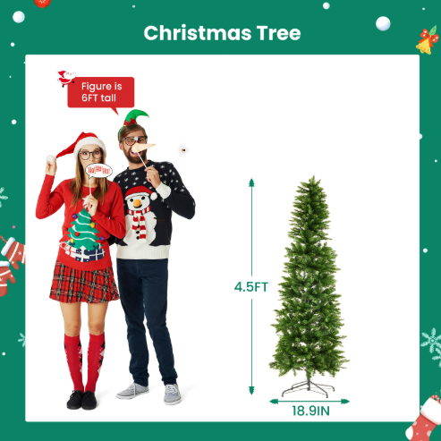 Prelighted pencil Christmas tree with warm white lights and 571 branch tips for a slim corner display Main image