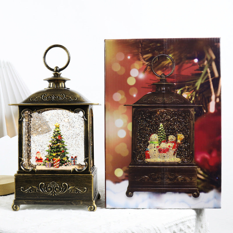 Festive Crystal Lamp Music Box featuring snowman and holiday motifs
