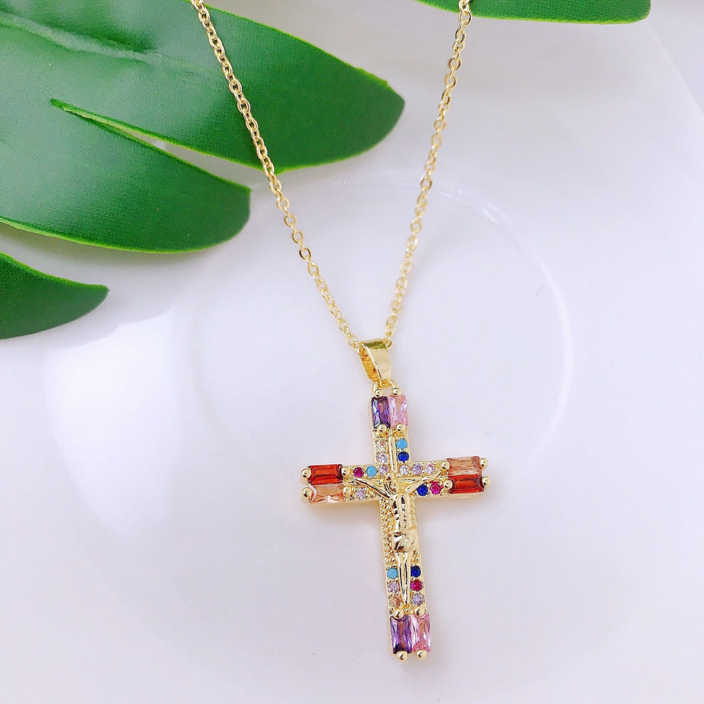 Simple elegant cross necklace design in gold finish