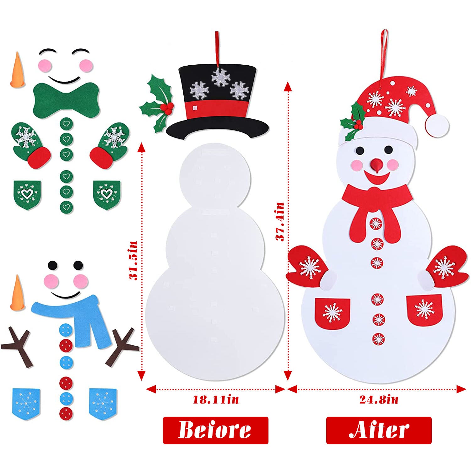 Festive living room with felt snowman decoration on refrigerator door