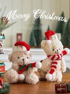 Plush Christmas decoration displayed on a shelf with other seasonal ornaments