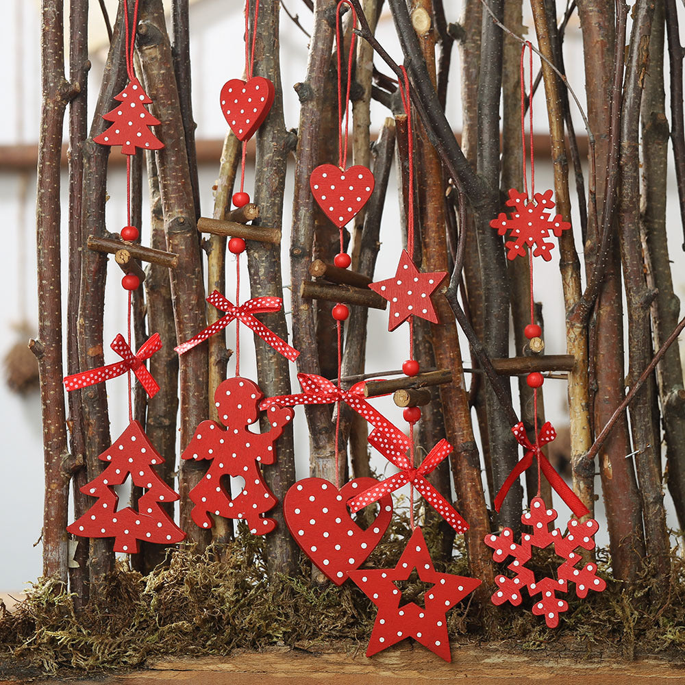 Red and white polka dot wooden angel ornament