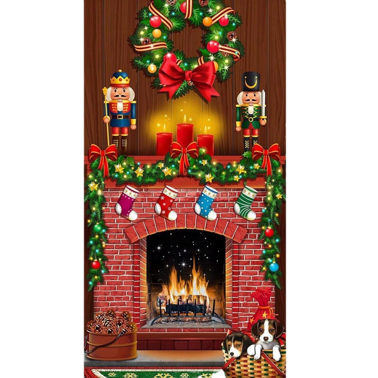 Holiday doorway decoration featuring Christmas curtain design in warm, inviting colors