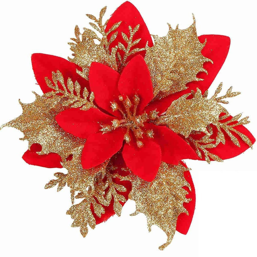 Christmas floral ornament displayed on festive tree branch
